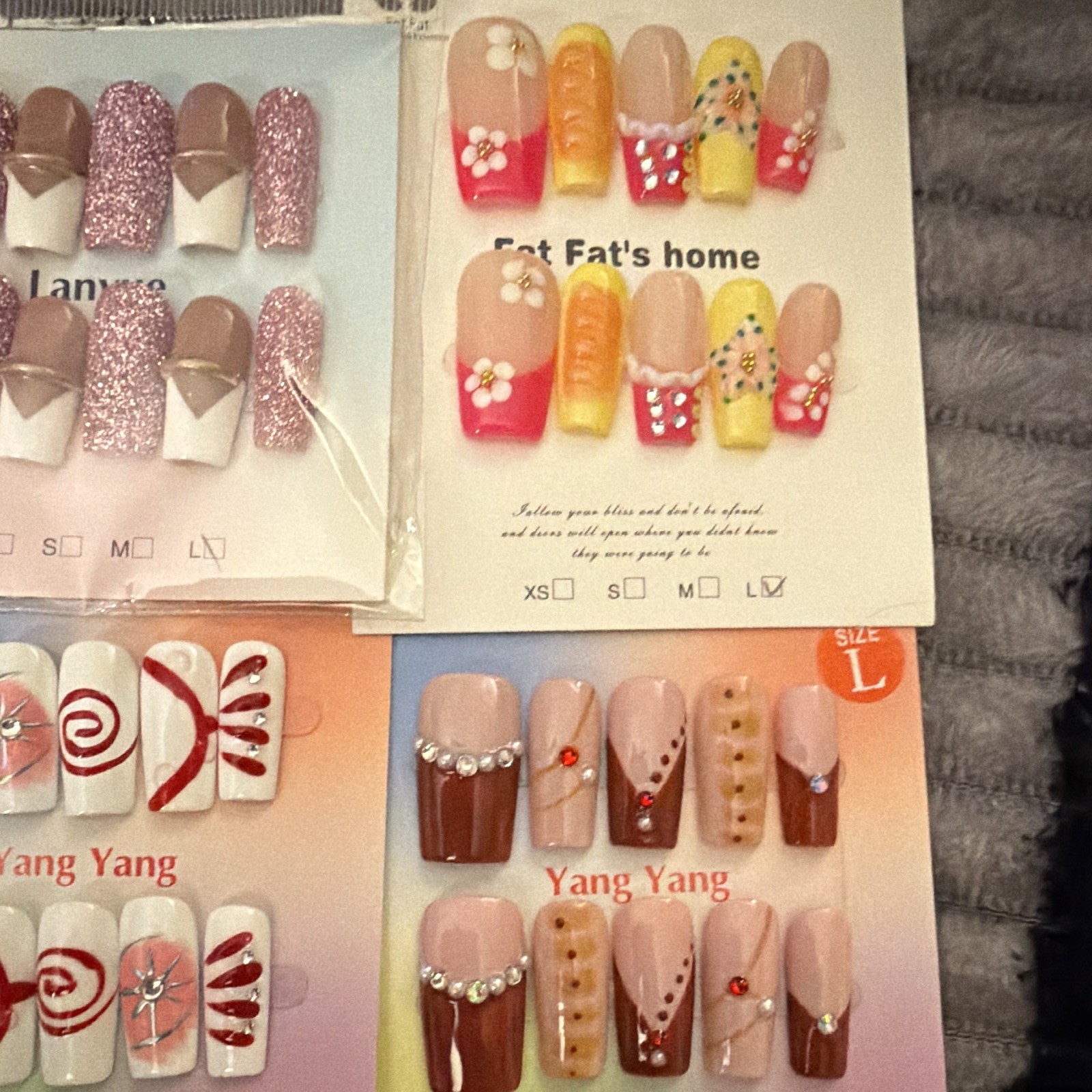 Mixed Brands Press-On Nails Long Square 3D Shiny Glitter Floral Multicolor
