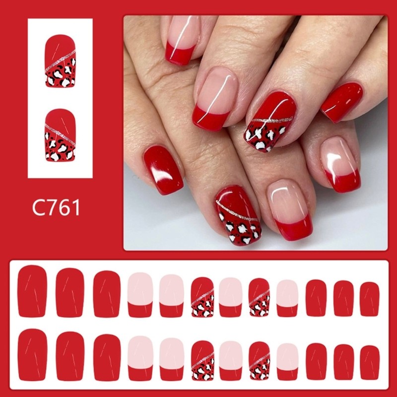 24Pcs Holiday Press on Nail Short Square Leopard Designs for Fashionable Look