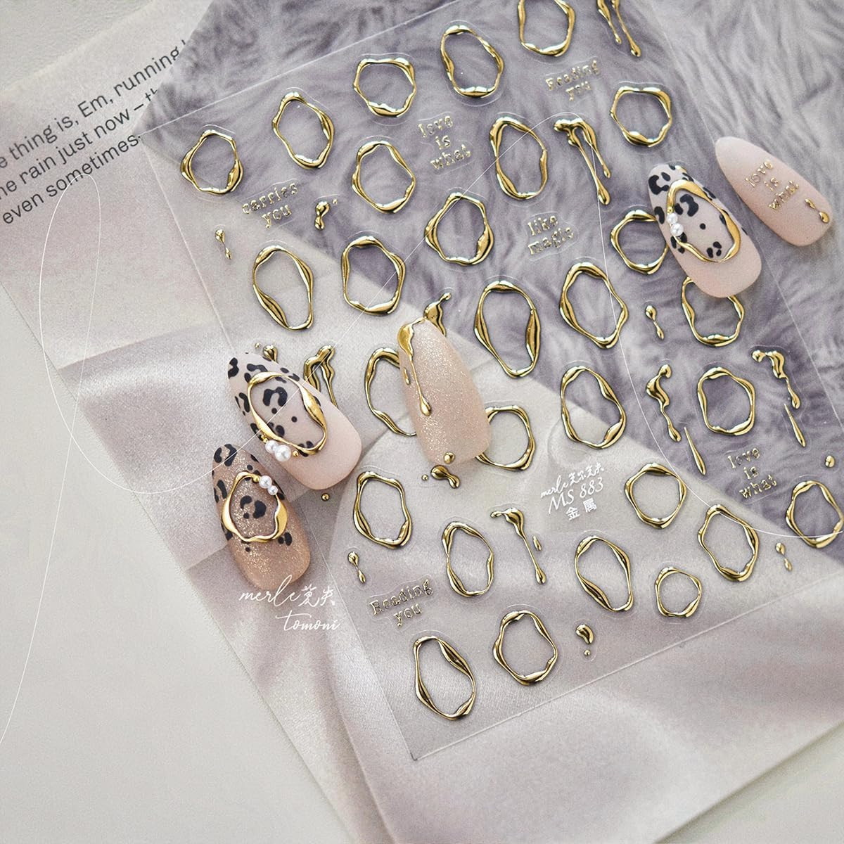 2Pcs Metal Nail Art Stickers 5D Embossed Gold Silver Irregular Geometric Lines F