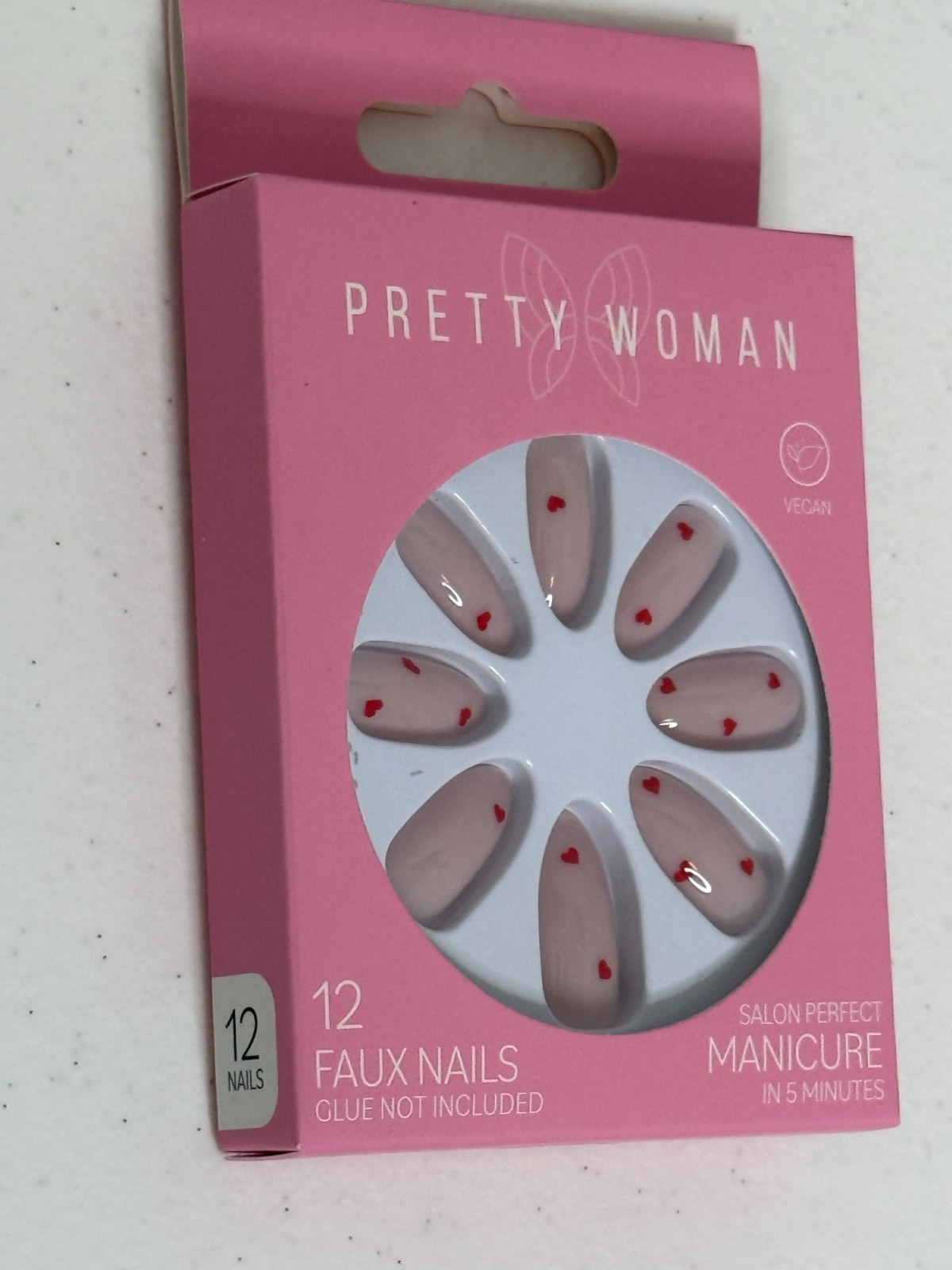 Pretty Woman Faux Nails Heart Design Press On Nails Vegan 12 Count New