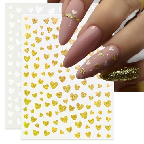Valentine’s Day Nail Art Stickers – Glitter Sexy Heart Nail Decals, Self