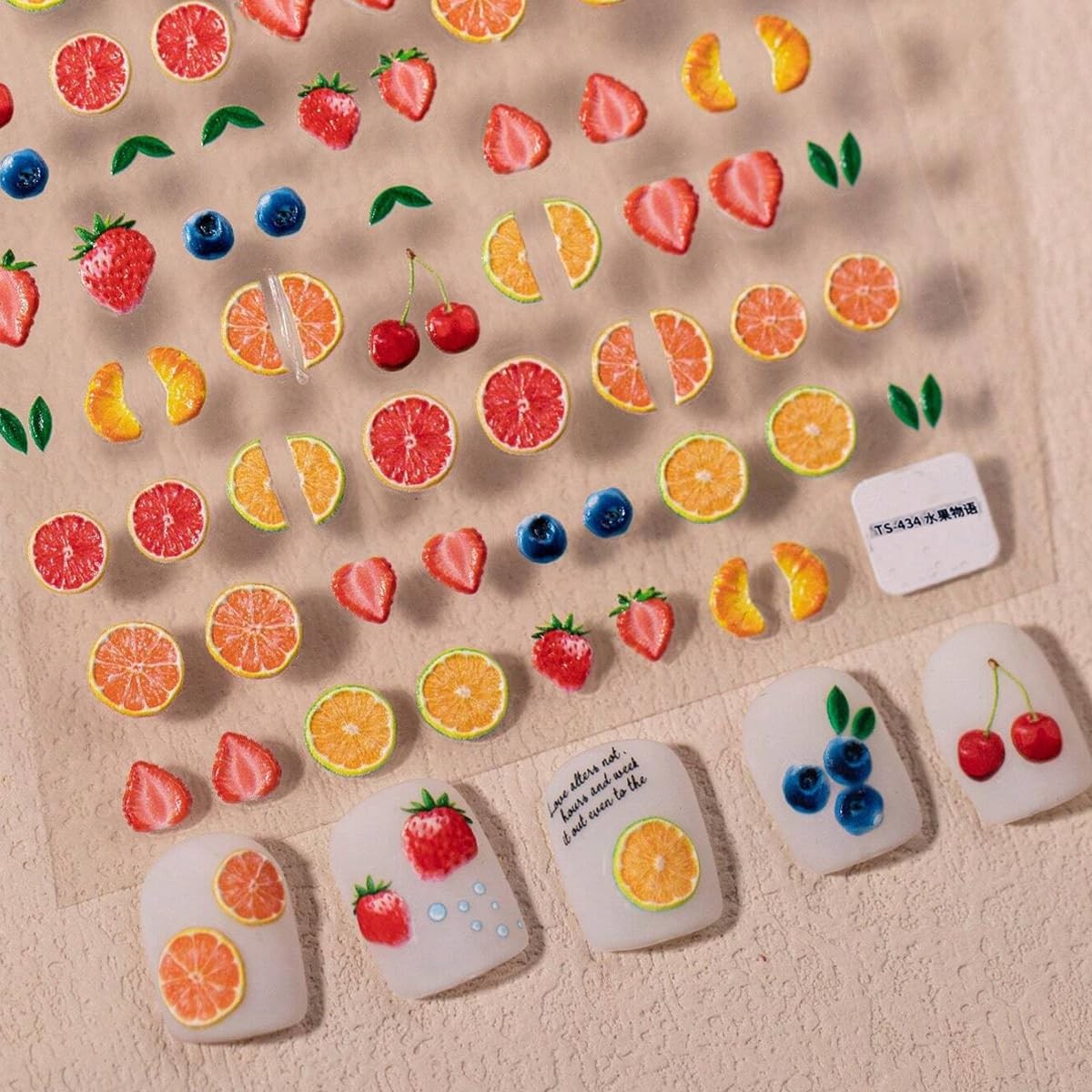 5D Embossed Fruit Nail Art Stickers Summer Fruit Nail Decals 1PCS Orange Lemon S