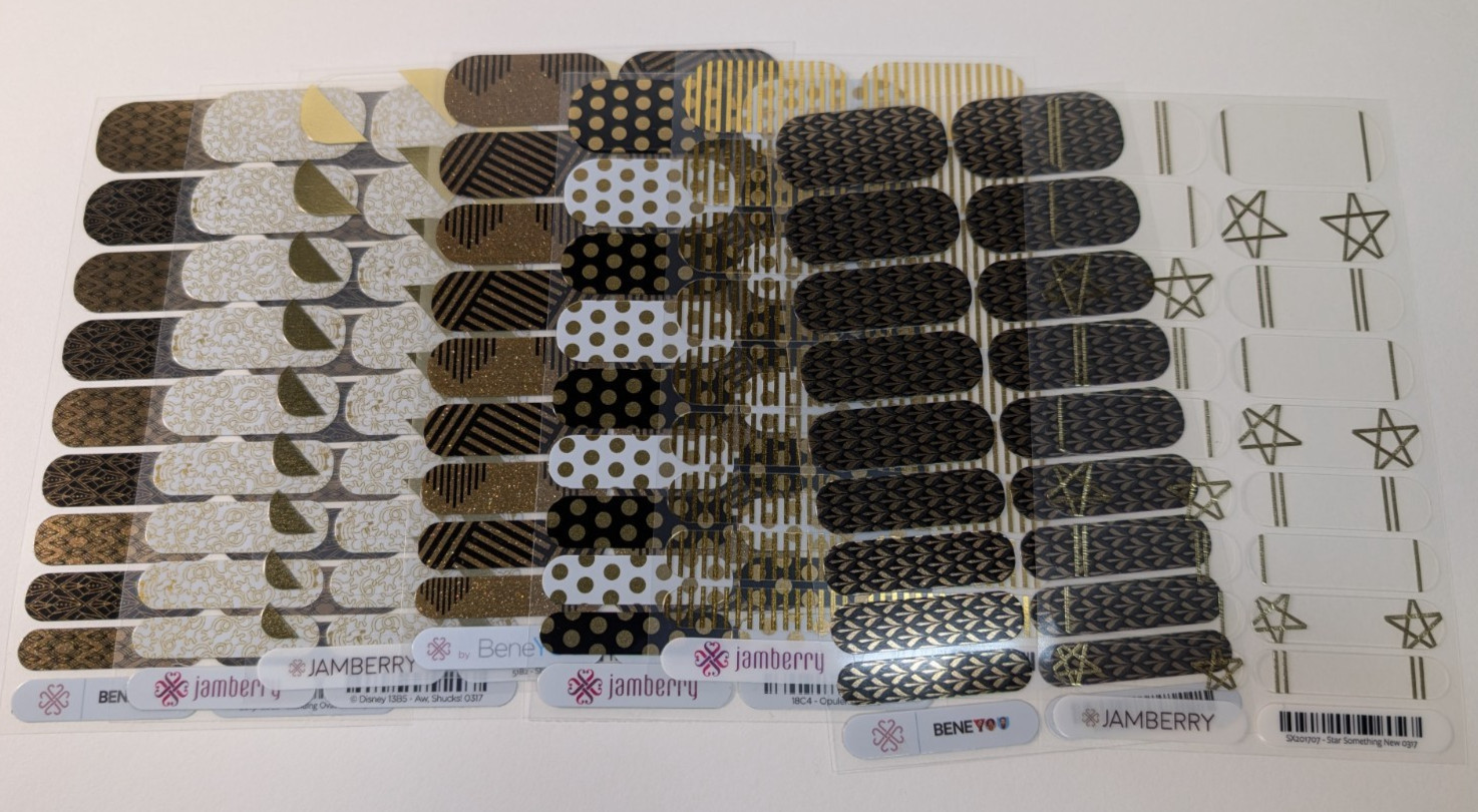 Jamberry Nail Wraps Full Sheets – Gold Black & White Classy Lot of 8