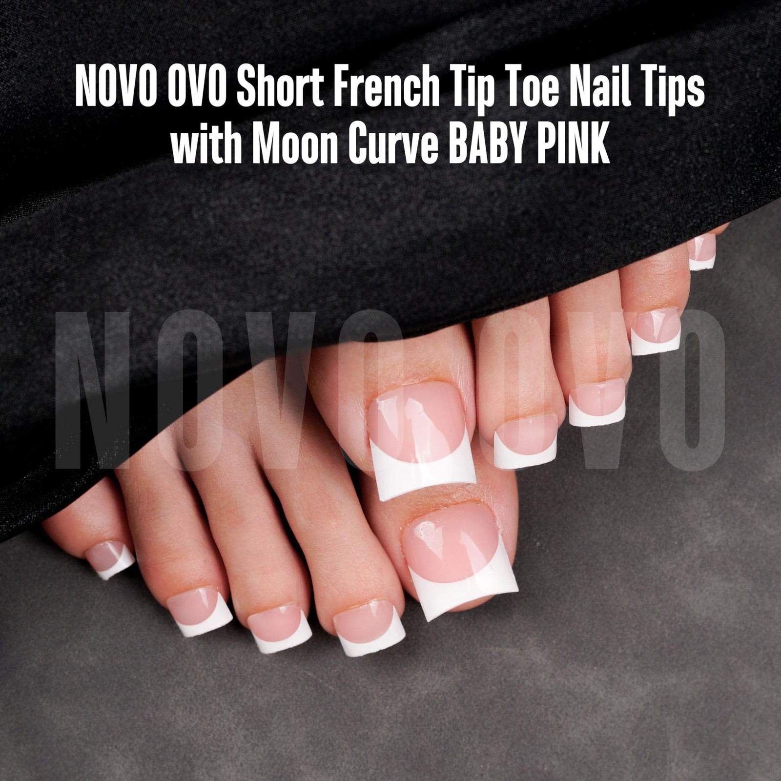 Short Toe Nail Tips White French Tip Press on with Moon Curve, BABY PINK Thic…