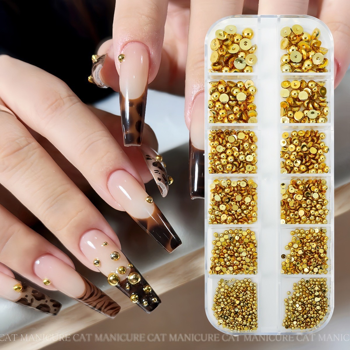 6/12-Grid Nail Steel Beads Set Caviar Beads Gold Silver Half Pearls for Nail Art