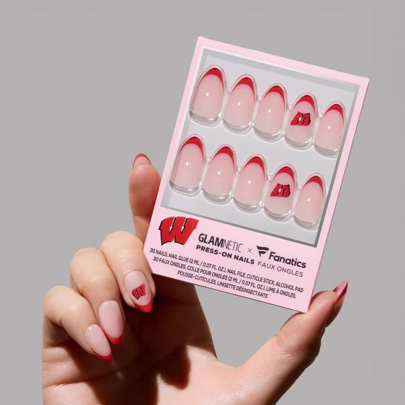 Wisconsin Badgers Press-On Nails: Almond Shape, Gloss Finish, 30 Pieces