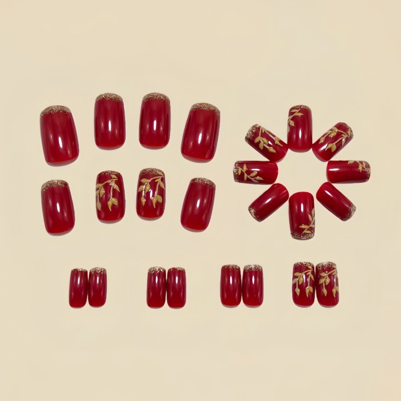 48 pieces of red glitter medium to long oval nail patches, suitable for women