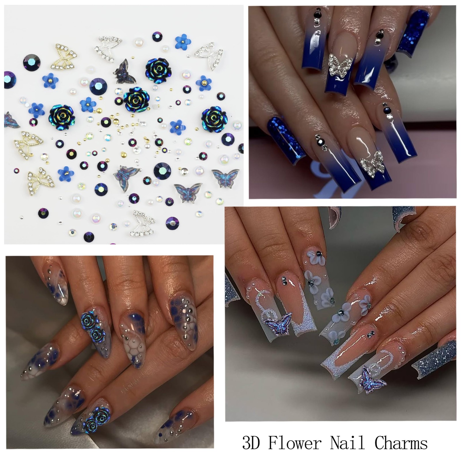 2 3D Flower Nail Charms,Nail Gems Butterfly Heart Bow Flatback Pearl Nails Rh…