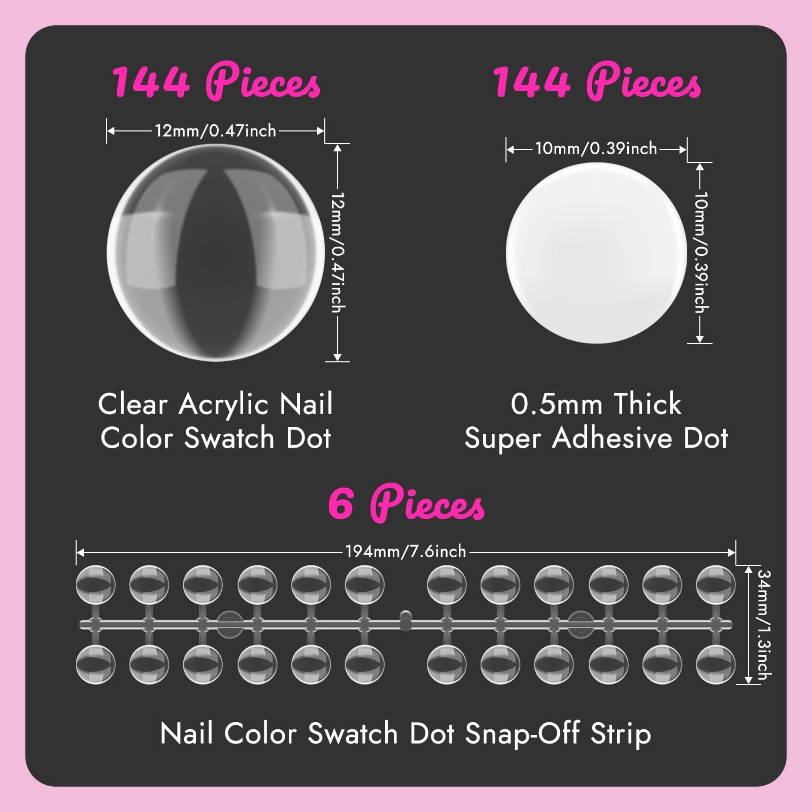 144pcs Nail Polish Color Display Swatch Dots with Stickers Clear Transparent …