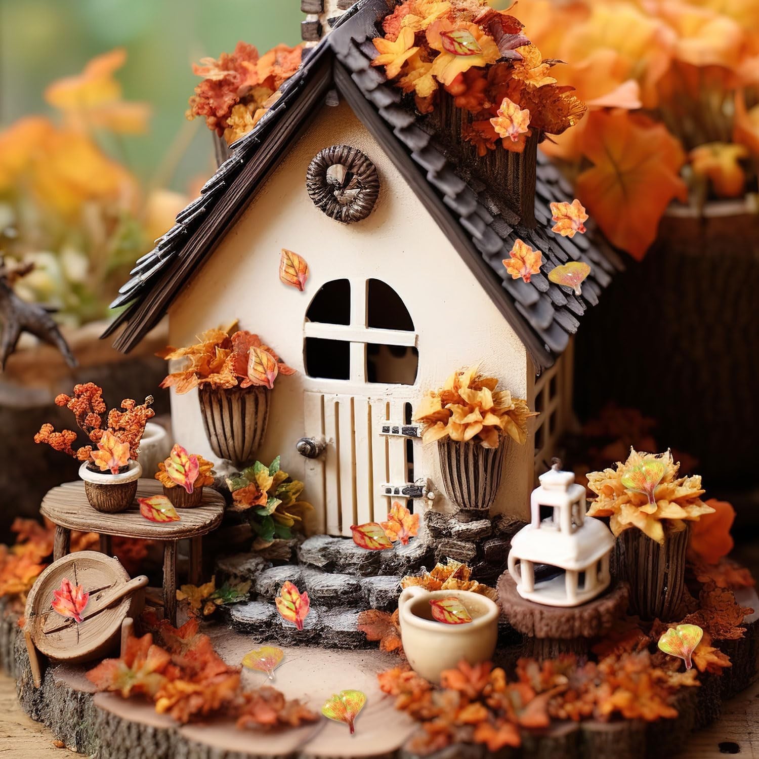 210pcs Mini Fall Leaves, 5 Styles Resin Funny Miniature Leaves for Crafts Sma…