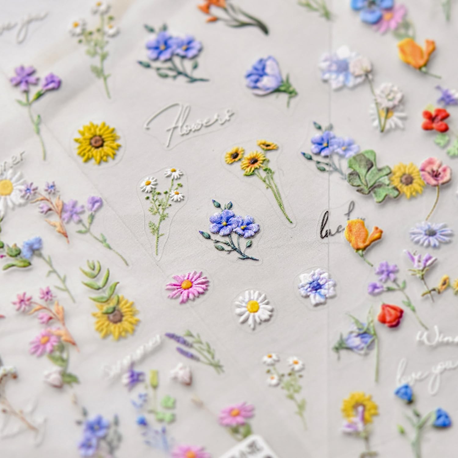 Flower Nail Art Stickers Decals 5D Flowers Nail Stickers Summer Daisy Sunflow…