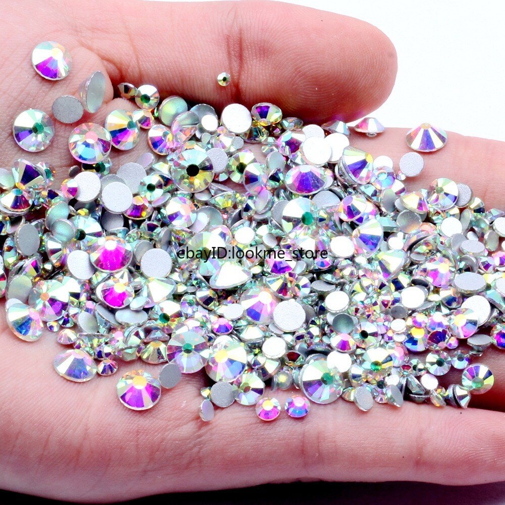 SS3-50 Crystal Clear & AB Flat Back Rhinestones Glass Beads Nail Art Craft Gems