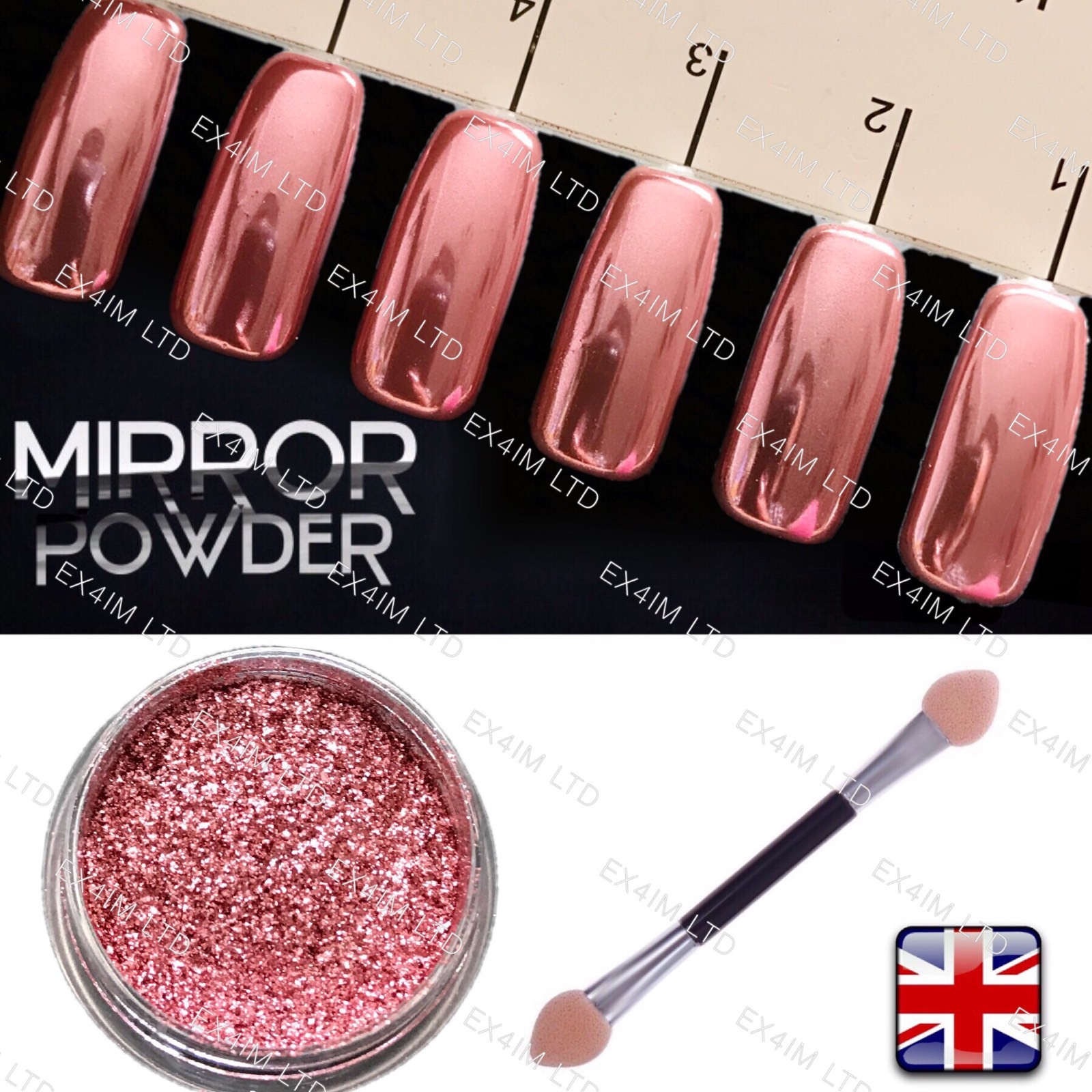Rose Gold Mirror Nail Powder 100% Real Chrome Effect Pigment Metallic Shine UK