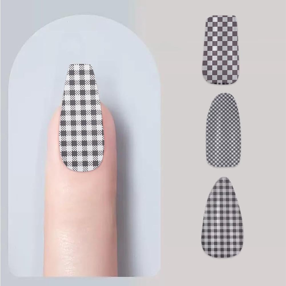1 6 Rolls Nail Foil Transfer Sheets Black and White Plaid Nail Art Decals PET…