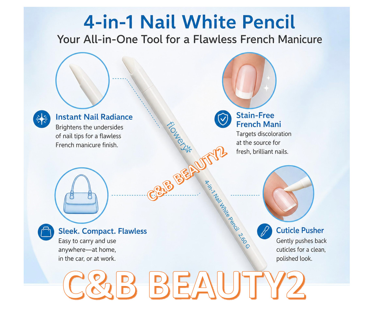 4-PACK flowery 4-in-1 nail white pencil with Cuticle Pusher Cap *IN TUBES *NEW