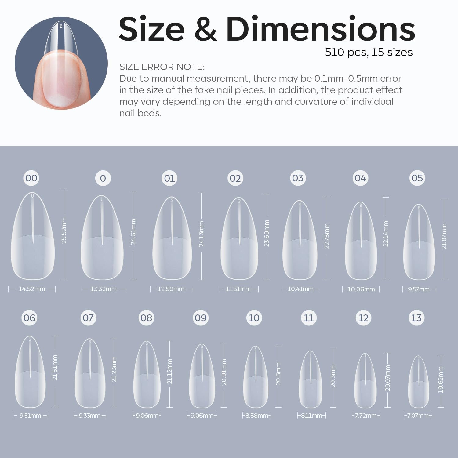 Almond Nail Tips 510Pcs Medium Clear Soft Fake Press on Nails Tip | Pre Etched H