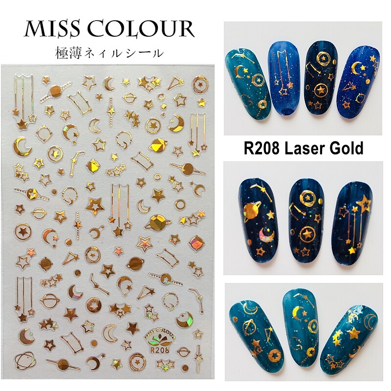 Galaxy Zodiac Constellation Stars Nail Sticker Meteor Moon Stripe Laser Gold