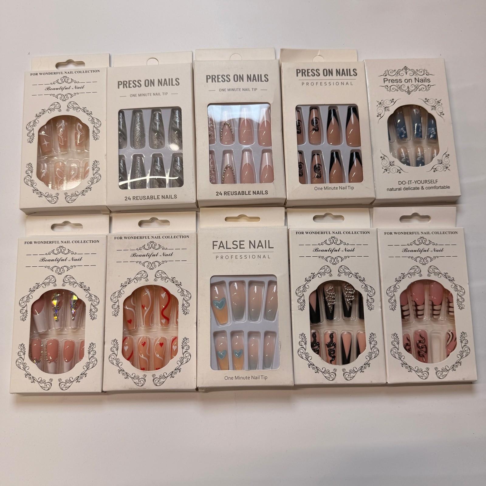 Lot of 10 Pack of 24 New False Press On Nails Assorted Designs and Colors №N32