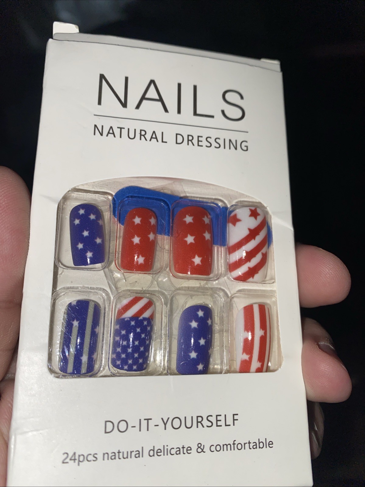 Square Patriotic 4th July Nail Tips 24pcs Finished Boxed With Glue & Tabs nails