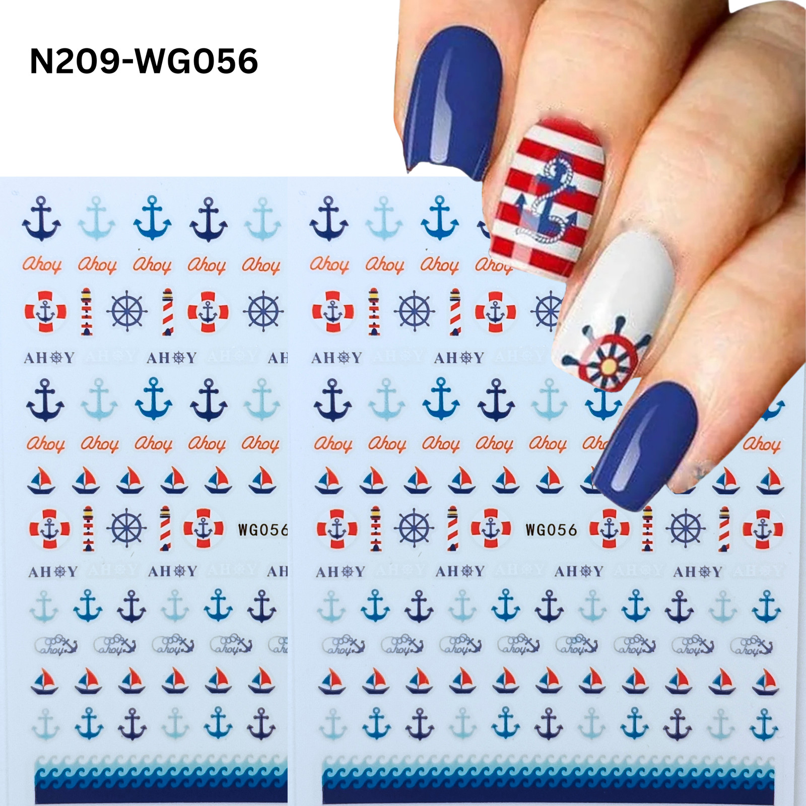 Nautical Ocean Nail Stickers – Anchor, Sailboat, Starfish Design