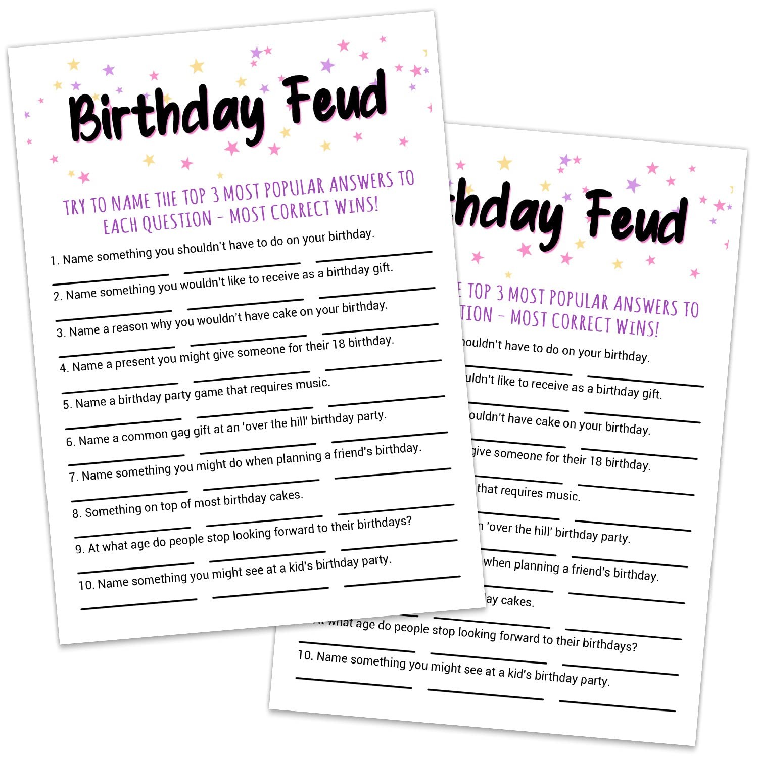 Adult Birthday Party Game, Feud Game Cards, Birthday…