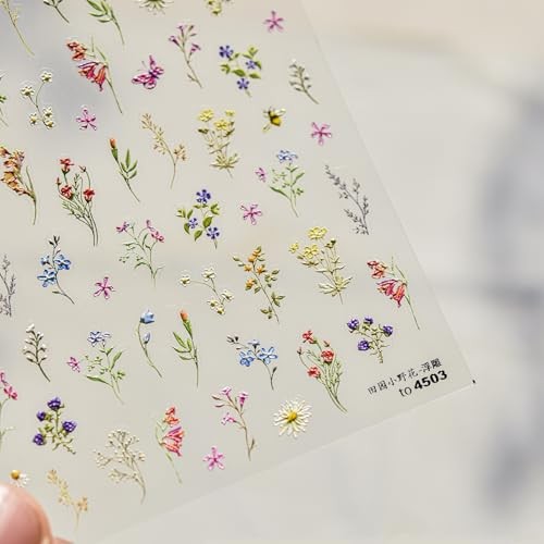 5D Embossed Flower Nail Stickers Daisy Nail Art Stickers Summer Floral Style 4