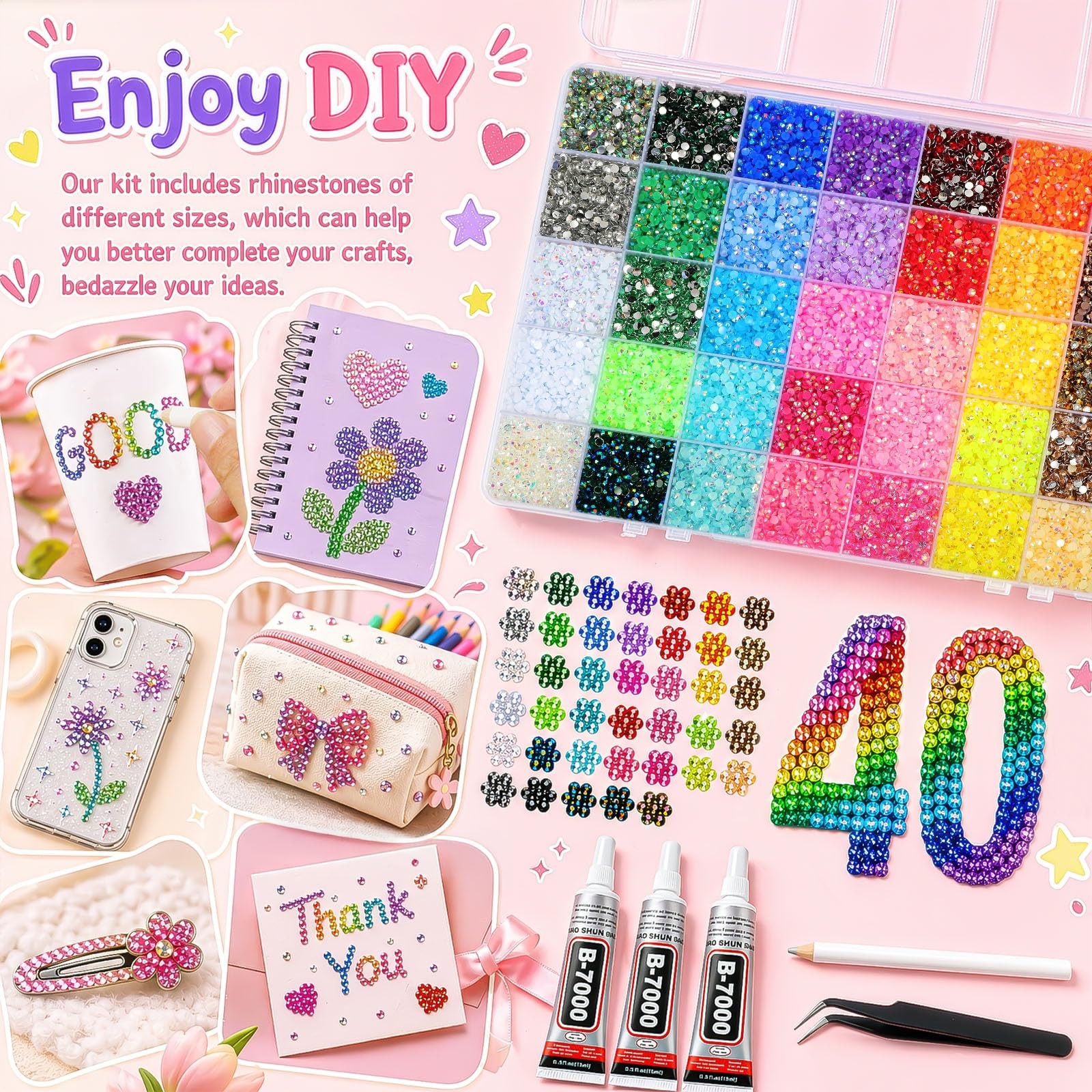 40000 Pcs Resin Jelly Rhinestones for Bedazzling Kit, 40 Colors 3mm Flatback …