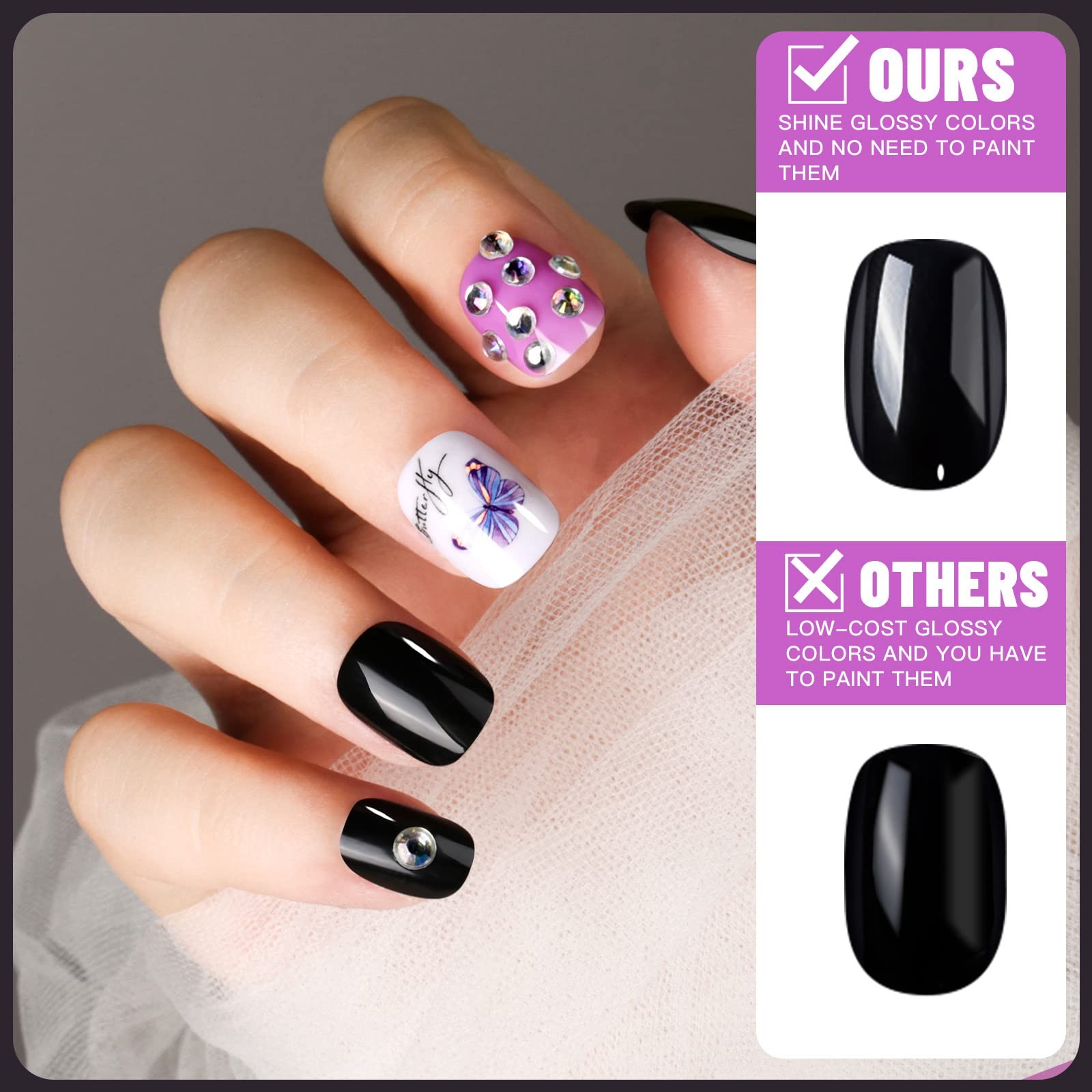 24Pack Short Press On Nails, 576Pcs Round Press On Nails, Matte and Glossy Sh…