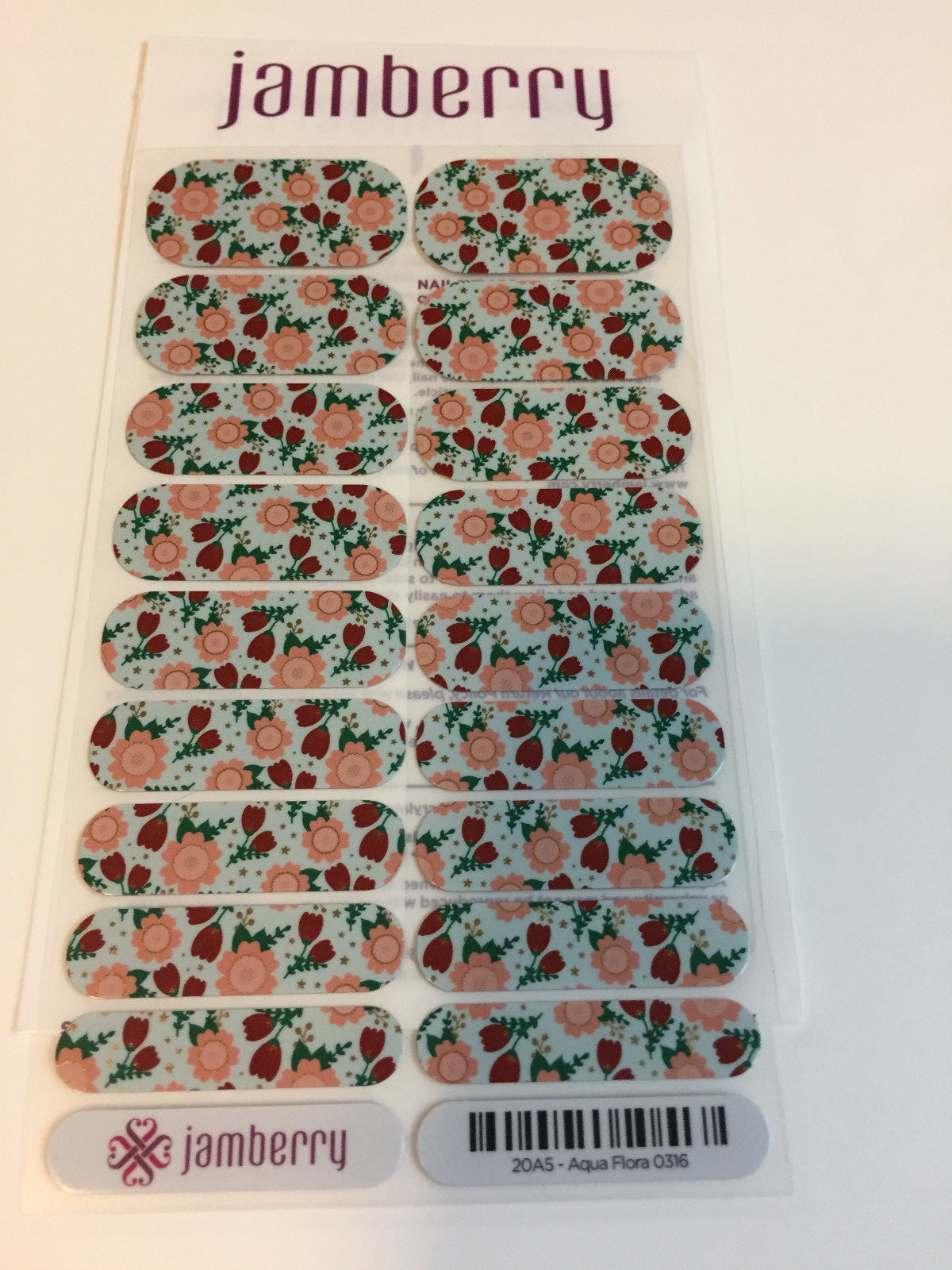 Jamberry Vinyl Nail Wraps ~ Full Sheet ~ Aqua Flora ~ Retired ~(New)