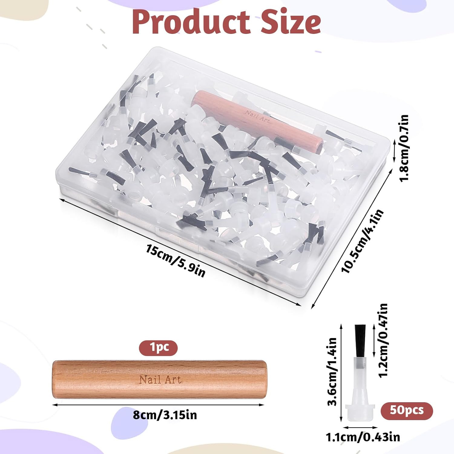 51Pcs Nail Polish Brush Replacement with Wood Handle, Disposable Dip Powder & Li