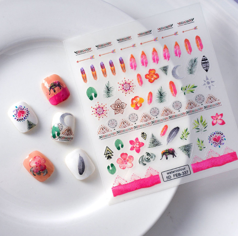 Bohemian Retro Flower Daisy Rose Leaf Nail Art Stickers Self Peel Adhesive NS54