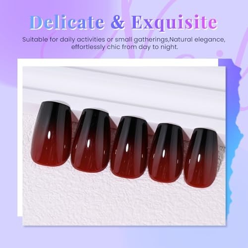 Black Dark Red Ombre Glossy Press on Nails 30 Pieces (Pack of 1) 045-OMBRE