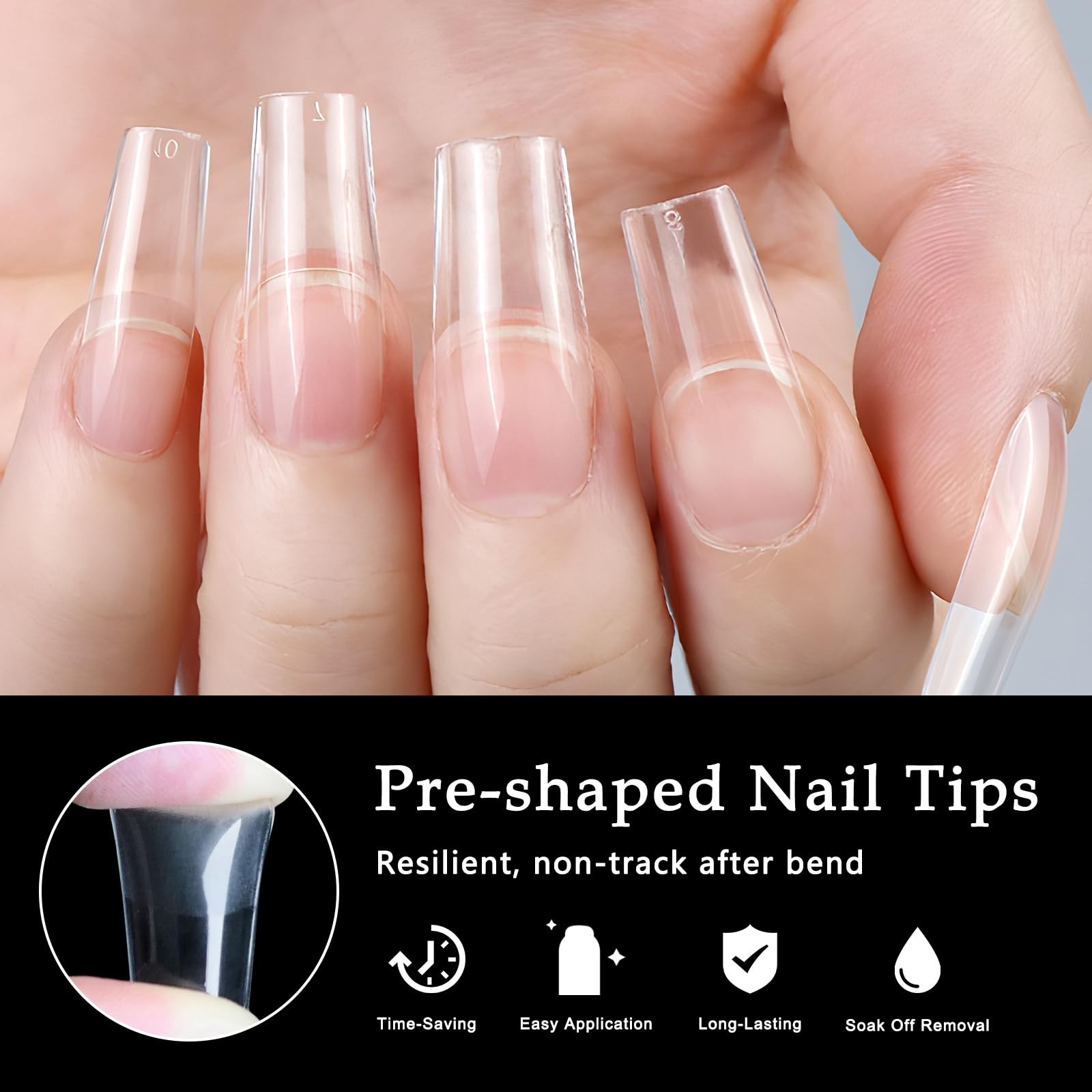 AddFavor 600pcs Square Nail Tips, Medium Gel Nail Tips Square Clear Fake Nail…