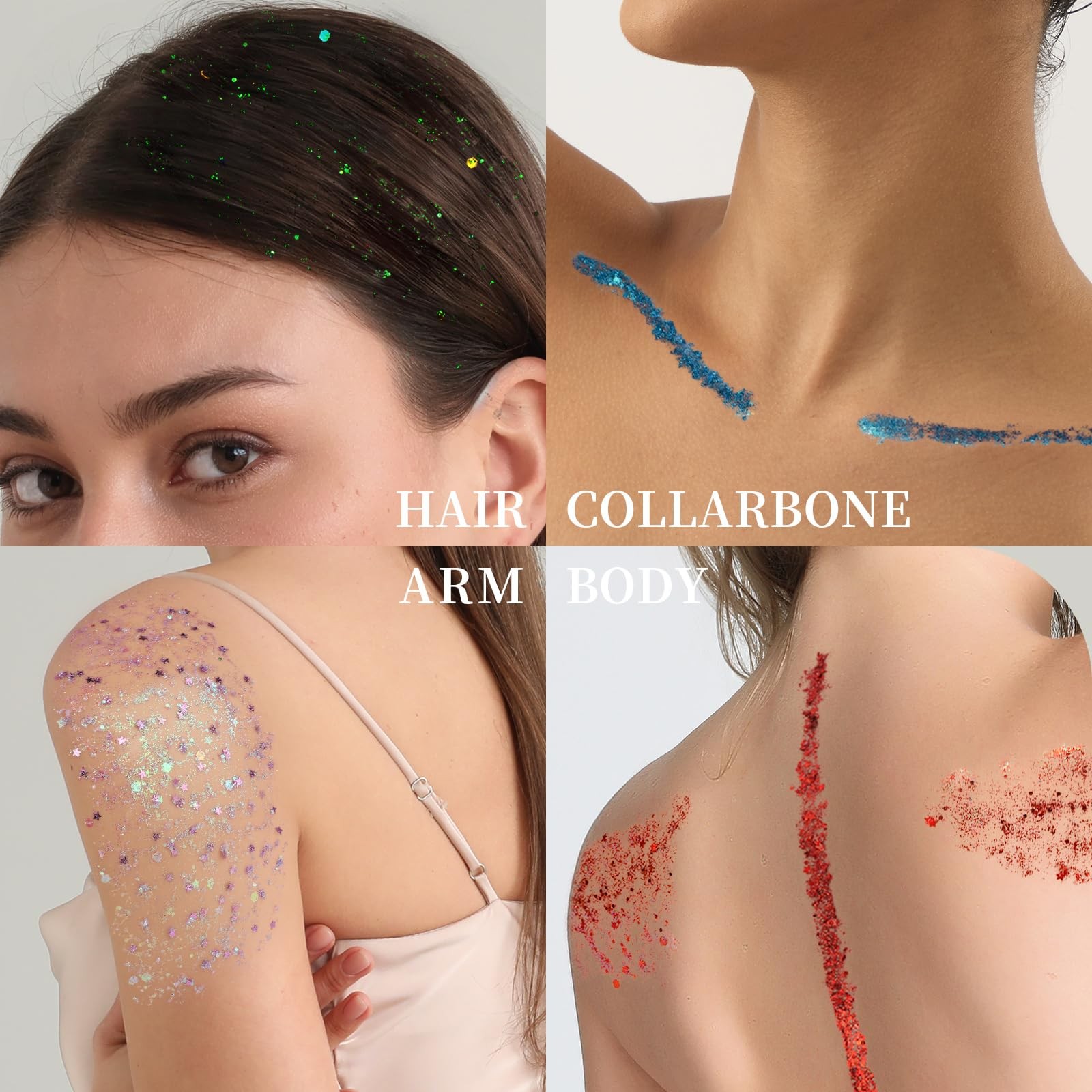Face Glitter 2 PCS Gel 18 Grids Body Hair for Kids Women Makeup Halloween