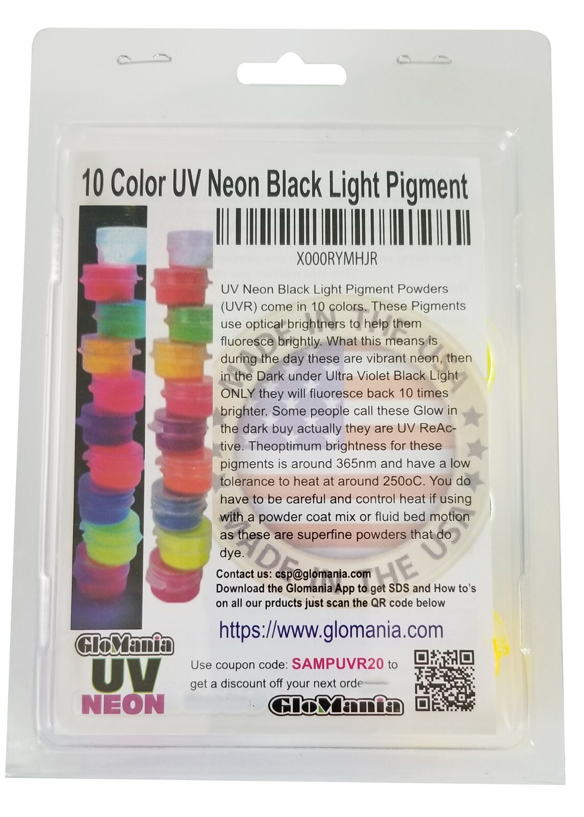 UV Neon Black Light Pigment Powder 10 Color Set Mini Sampler