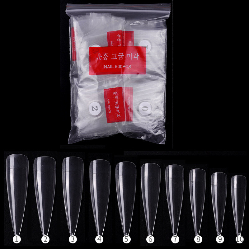 500 Pcs Long Stiletto Pointed False Nail Tips Half Nails Fake Tip Salon Manicure