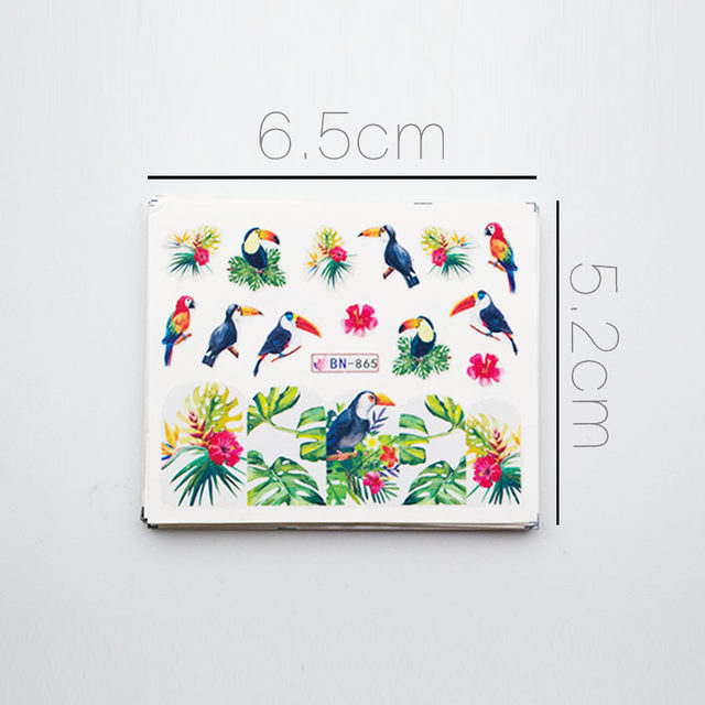 Nail Art Water Transfer Sticker Ink Flower Green Leaves Rose Bird Floral Decals