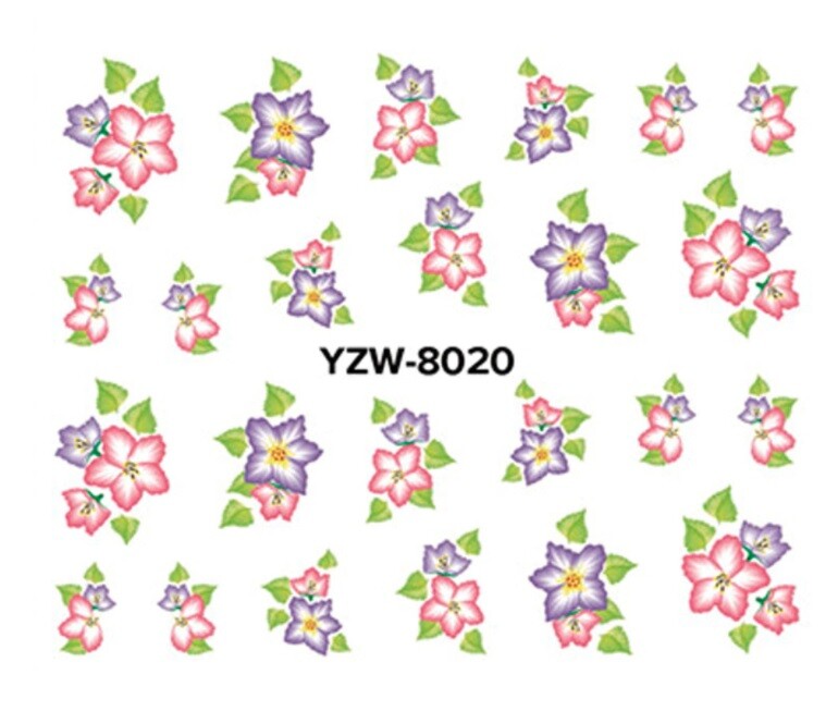Pink Purple Flowers Nail Art Sticker Water Transfer Decal Decoration Manicure