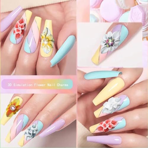 1 Box 12 Pcs Embossed 3D Flowers Nail Charms for Nails Simulation Flowers