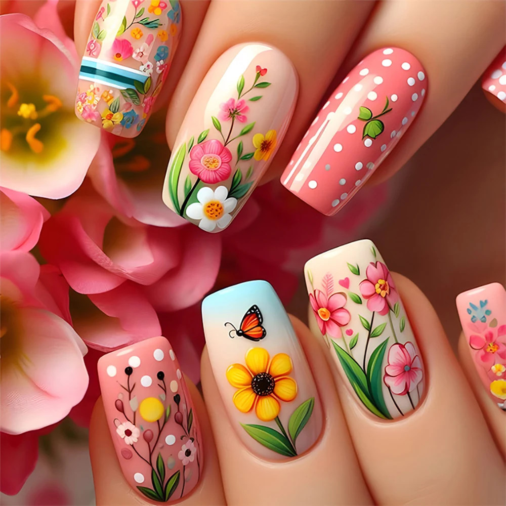 24pcs set Spring Summer Press On Nails Short Medium Long Fake Nails For Women