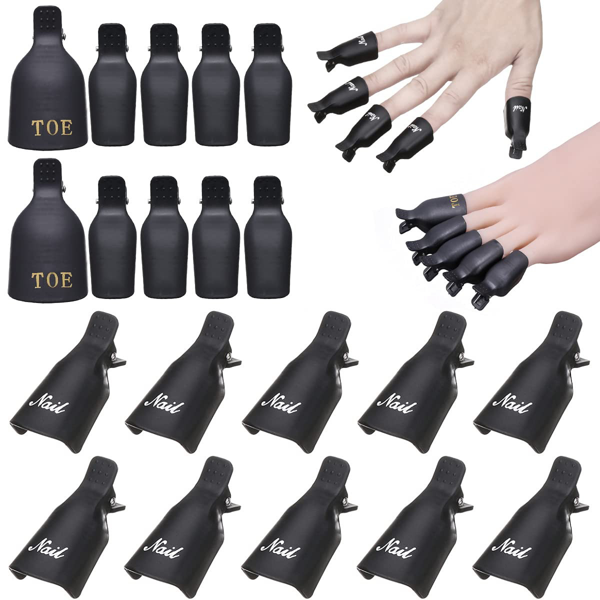 20Pcs Black Plastic Acrylic Nail Art Soak off Cap Clip Gel Polish Remover Tool