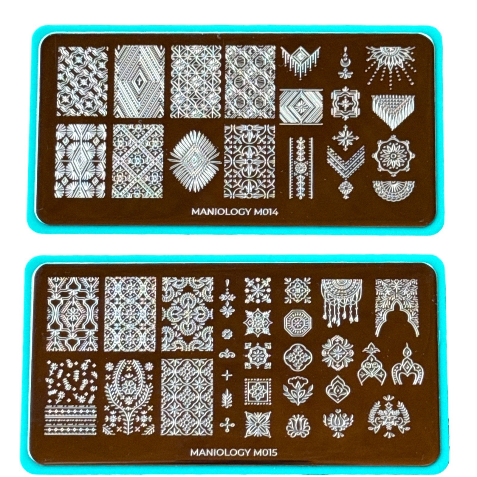 Maniology Nail Stamping Plates M014 M015 Boho Moroccan Geometric Set of 2