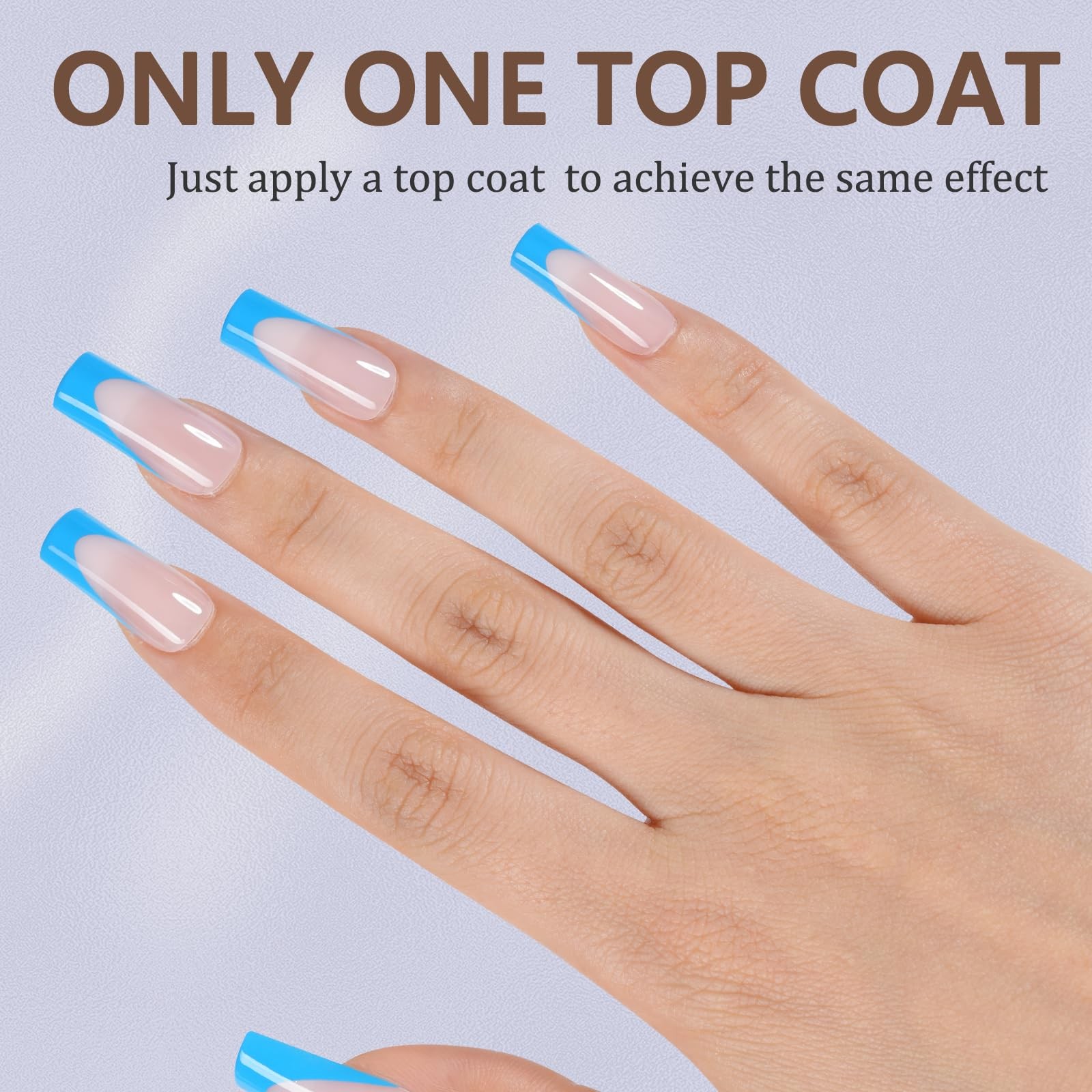 Misssix Blue French Tip Press on Nails, 150Pcs, Long Square Fake Nails