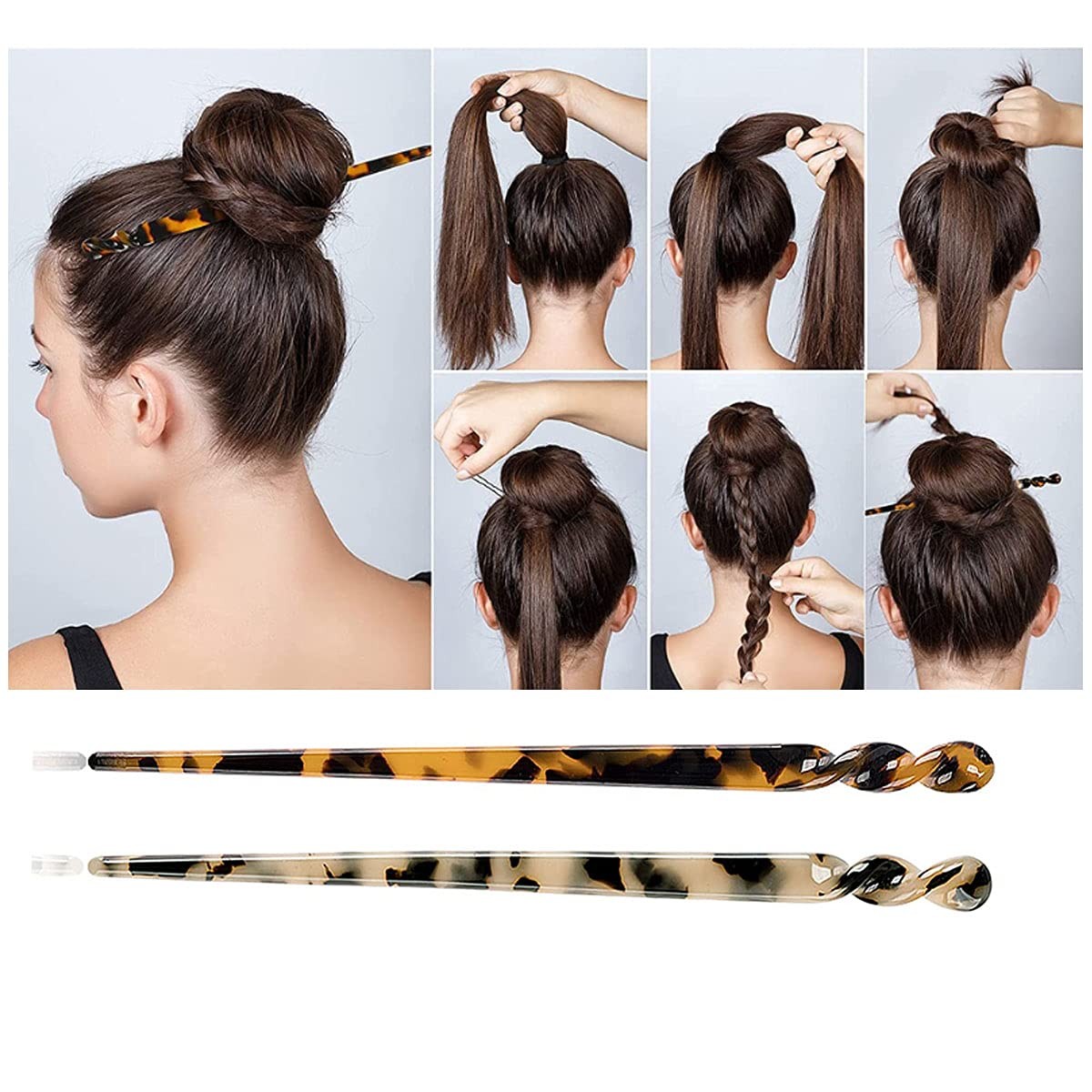 6 Pack Acetate Hair Sticks Leopard Printed 6 Count (Pack of 1),