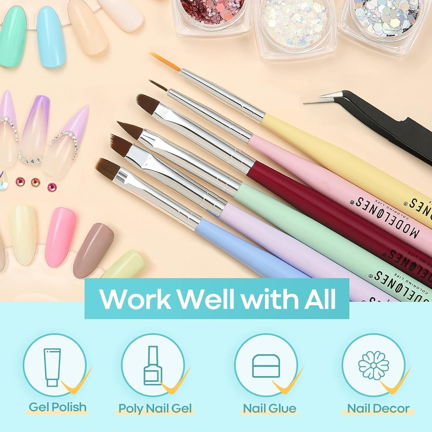 6-Piece Nail Art Kit with Liner Brush & Dotting Pen for Elegant Manicures