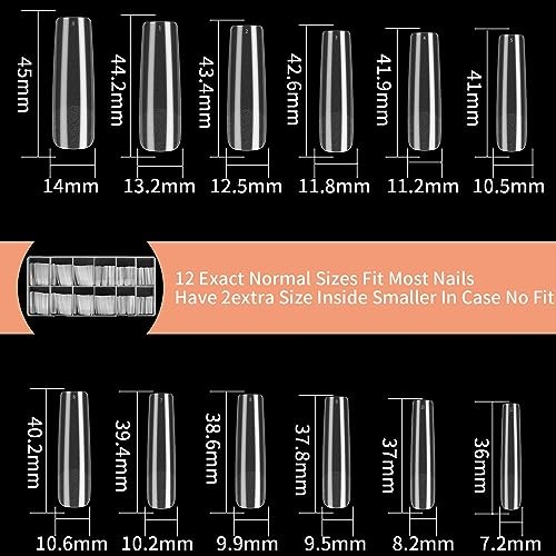 240 Pcs Clear Extra Long No C Curve Nail Tips Square Matte Full Cover Acrylic