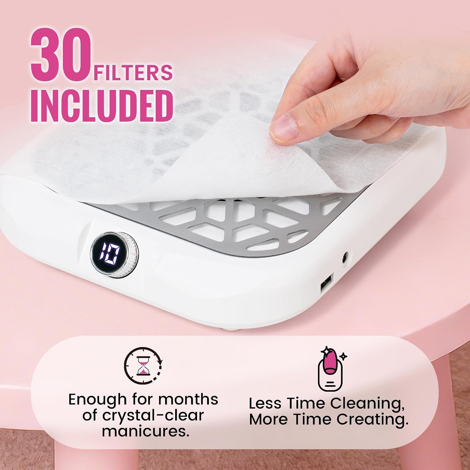 White Acrylic Nail Dust Collector with Digital Control & Whisper-Quiet Operation