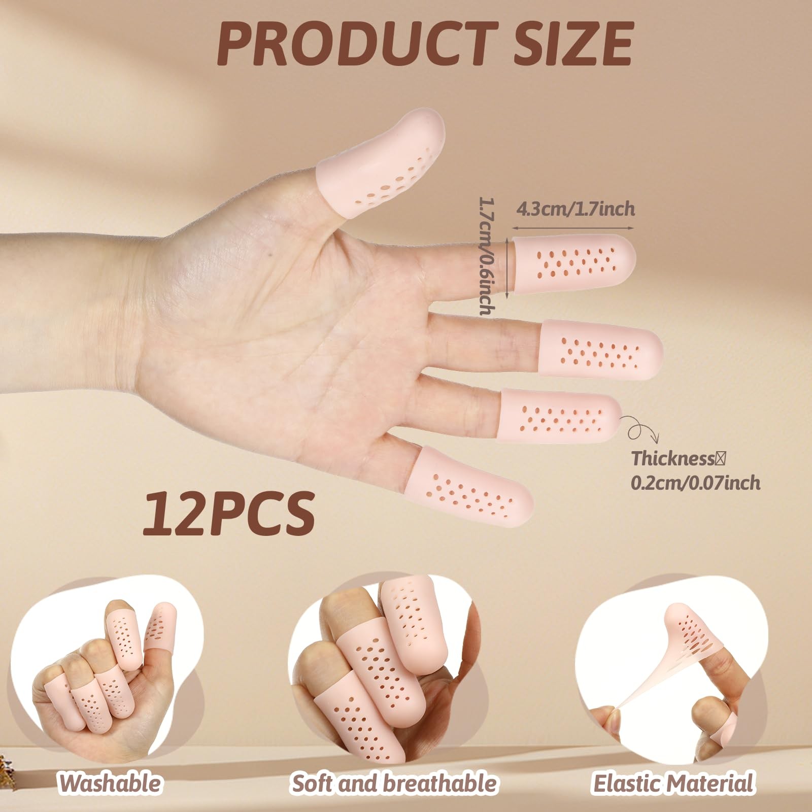 12Pcs Gel Finger Cots w/ Air Holes Silicone Finger Protectors Finger Tips Covers