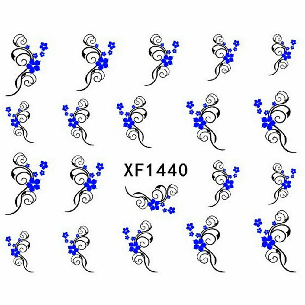 Nail Art Water Transfer Sticker Decal Stickers Pretty Flowers Blue Black XF1440