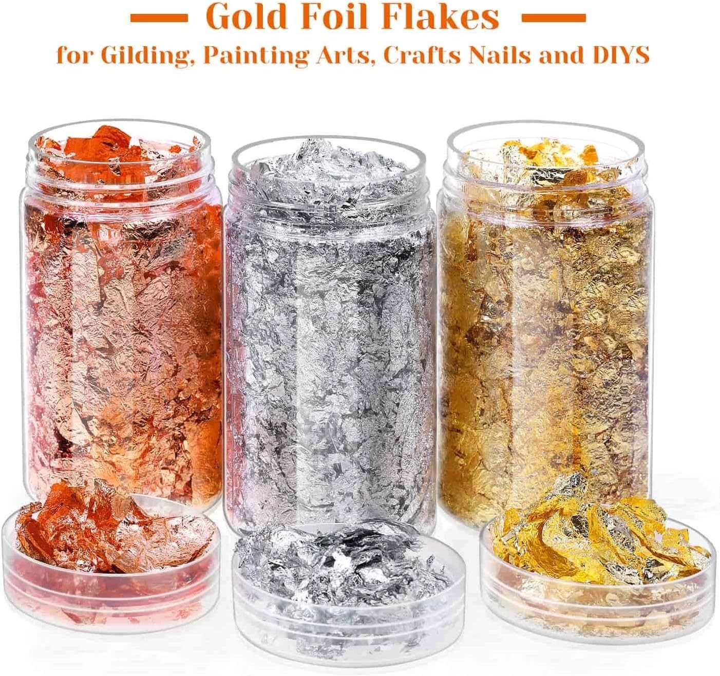 Luxury Metallic Gold Foil Flakes Kit for Crafting – Gold, Silver, Copper